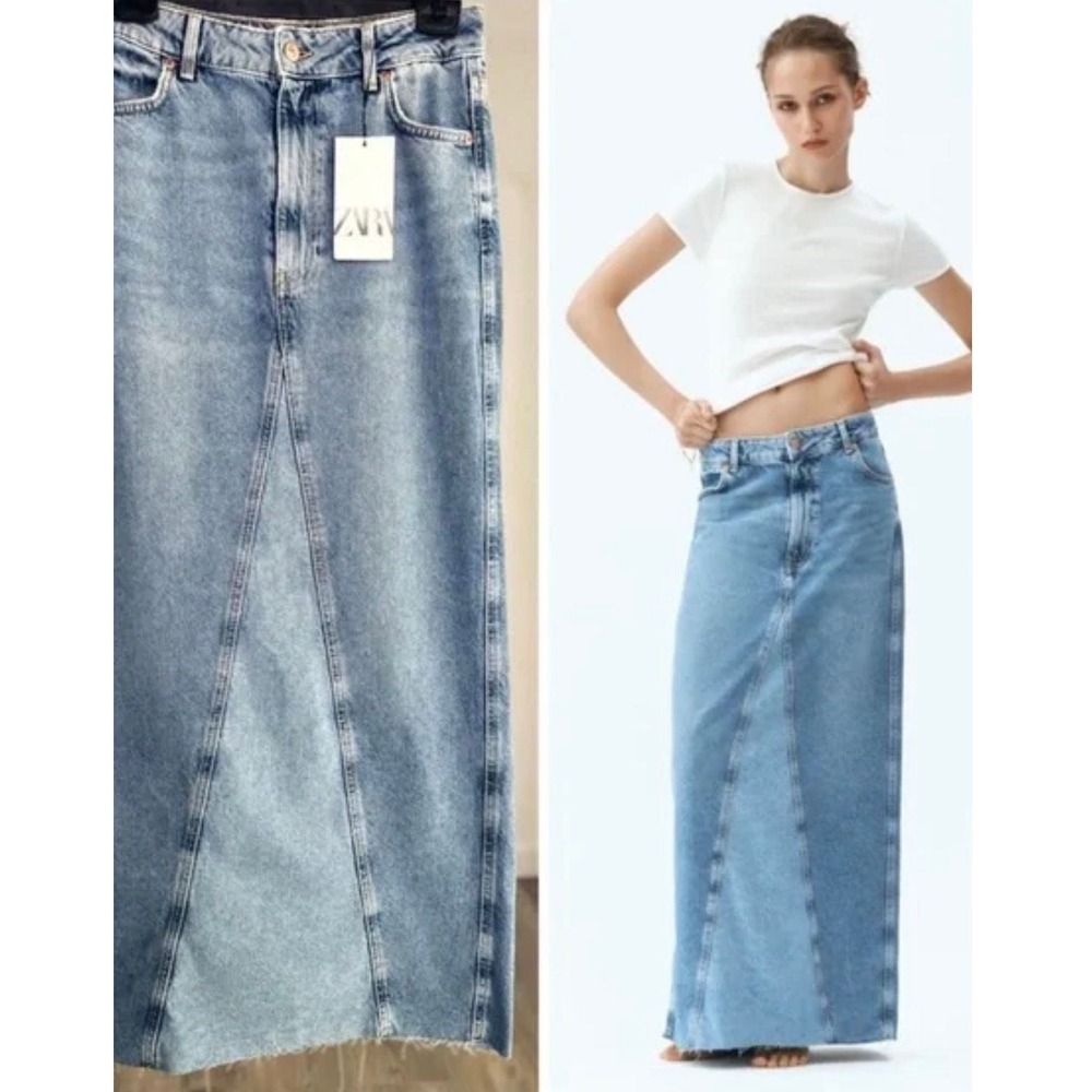 ZARA Denim Maxi Skirt Size XS New With Tag‎ Needs Minor Repair $180 Retail - Picture 2 of 7
